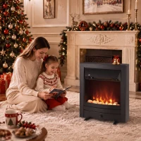 HOMCOM Electric Fireplace Stove Freestanding/Inset, 2000W, Electric Fire with LED Flame, Pebbles, Adjustable Thermostat, Black(m-8)