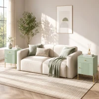 HOMCOM Modern Bedside Tables Set of 2, Side Tables with Drawer and Metal Legs for Living Room, Bedroom, Light Green(m-14)