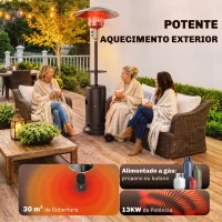 Outsunny Aquecedor de Exterior a Gás para Terraço com Espaço para Garrafa de Gás 13 kW Castanho(m-4)