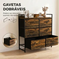 HOMCOM Cómoda de Quarto com 6 Gavetas e Tampo de Madeira / Castanho e Preto(m-6)