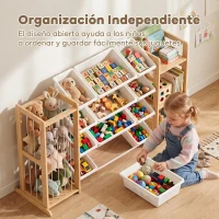 AIYAPLAY Estantería Infantil de Juguetes de Madera con 12 Cajas Organizador de Peluches 3 Estantes 146x39,5x88 cm Natural(m-6)