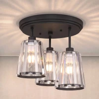 HOMCOM 3-Light Crystal Glass Ceiling Light, Triple Head with Dual Mounting, Modern Ceiling Lamp for Living Room, Black(m-2)