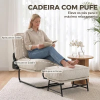 HOMCOM Poltrona com Apoio para os Pés e Encosto Ajustável em Bombazina com Assento Largo e Acolchoamento Espesso Creme(m-5)