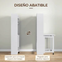 HOMCOM Escritorio de ordenador con estantes de almacenamiento panel abatible y 2 ruedas para dormitorio sala de estar 80x69x153 cm(m-4)