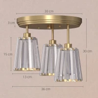 HOMCOM 3-Light Crystal Glass Ceiling Light, Triple Head with Dual Mounting, Modern Ceiling Lamp for Living Room, Gold Tone(m-3)