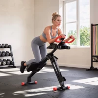 SPORTNOW Máquina de Remo Plegable 2 en 1 Entrenador Cintura Resistencia Ajustable Pantalla LCD Asiento Acolchado Carga 120 kg(m-10)
