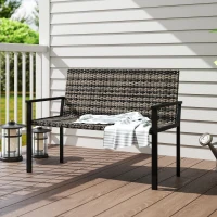 Outsunny Two-Seater Rattan Bench - Mixed Grey(m-10)