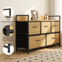 HOMCOM Cómoda Dobrável de Quarto em Tecido com 5 Gavetas, Estrutura em Aço, Preto e Carvalho(m-7)