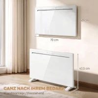 HOMCOM Smart-Panelheizung 1500 W, freistehend/Wandmontage, Elektroheizung mit 7-Tage-Timer, Fenstererkennung, Frostschutz, Weiß(m-3)