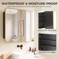 HOMCOM 76.2 x 11.6 x 61 cm Bathroom Mirror Cabinet, Wall Cabinet with Adjustable Shelves, Wall-Mounted or Recessed, Gold Tone(m-7)