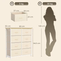 HOMCOM Cómoda de Quarto com 8 Gavetas em Tecido, Bege(m-3)