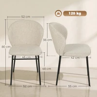 HOMCOM Set de 2 scaune de sufragerie șezut căptușit din material cu aspect de in picioare stabile din oțel design modern crem(m-3)