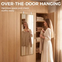 HOMCOM 40 x 110 cm Full Length Wall Mirror, Rectangular Mirror with Adjustable Hooks, Over the Door or Wall Mounted, Gold Tone(m-4)