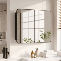 HOMCOM 76.2 x 11.6 x 61 cm Bathroom Mirror Cabinet, Wall Cabinet with Adjustable Shelves, Wall-Mounted or Recessed, Black(m-14)