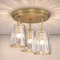HOMCOM 3-Light Crystal Glass Ceiling Light, Triple Head with Dual Mounting, Modern Ceiling Lamp for Living Room, Gold Tone(m-2)