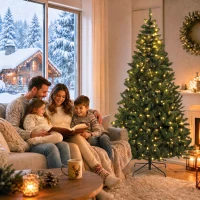 HOMCOM Árbol de Navidad 210 cm con 350 Luces LED 11 Modos Mando a Distancia 1210 Puntas Base de Acero Plegable Verde(m-8)