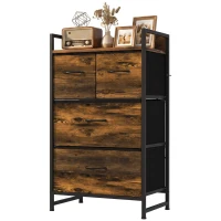 HOMCOM Cómoda com 4 Gavetas em Tecido para Quarto, com Prateleira Superior e Estrutura Metálica, Castanho Rústico(m-11)