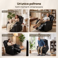 HOMCOM Poltrona Reclinabile Elettrica con Alzapersona, Massaggio a 8 Punti, Riscaldamentoe e Poggiatesta Regolabile a 3 livelli, in PU, con USB, Nero(m-4)