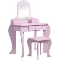 ZONEKIZ Kids Vanity Table with Mirror, Stool, Drawer, Storage Boxes, Cloud Design, for Ages 3-6 Years - Pink(m-1)