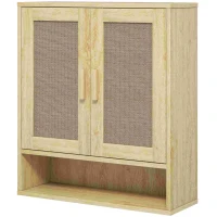 HOMCOM Meuble mural salle de bain meuble wc suspendu avec double porte et étagère ouverte 59 x 20 x 66,5 cm effet bois de chêne(m-12)