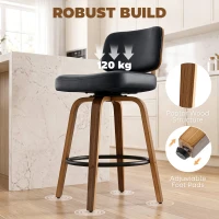 HOMCOM Bar Stools 360° Swivel Breakfast Bar Stools Padded PU Seat Footrest Set of 2 Black(m-7)