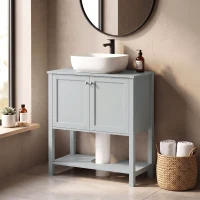 HOMCOM Under Sink Bathroom Cabinet with 2 Doors, Open Shelf and U-Shape Cut-Out for Basin with or without Pedestal, Light Blue(m-8)