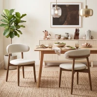HOMCOM Juego de 2 Sillas de Comedor Tapizadas de Lino sin Brazos Respaldo Curvado Patas de Madera de Caucho Crema(m-10)