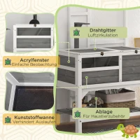 PawHut Houten schildpaddenhuis met opbergplank, lampenhouder, acrylvenster, klapdak en uitneembare bak(m-7)