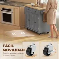 HOMCOM Isla de Cocina con Ruedas Mueble Auxiliar de Cocina con Especiero y Barra Lateral 111x44,5x82,5 cm Gris(m-7)