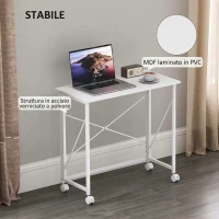 HOMCOM Scrivania Salvaspazio Pieghevole, 80x40x75 cm, Ruote a Freno per Casa, Studio e Ufficio, Bianco(m-6)