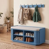 HOMCOM Hallway Storage Unit, Hallway Furniture Set with Shoe Storage Cabinet and 5 Hooks Coat Rack, Blue(m-9)