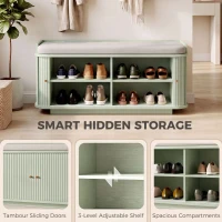 HOMCOM Hallway Storage Unit, Hallway Furniture Set with Shoe Storage Cabinet and 5 Hooks Coat Rack, Light Green(m-6)