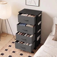 HOMCOM Chest of Drawers, Dresser with 4 Fabric Drawers, 4 Pockets, 2 Hooks and Steel Frame, Storage Unit, Grey(m-8)