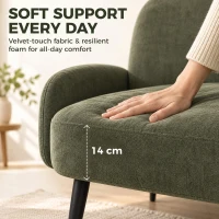 HOMCOM 132cm 2 Seater Sofa, Velvet Comfy Small Sofa Couch with Wide Seat, Thick Padding, Tapered Metal Legs, Green(m-5)