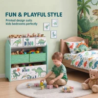 AIYAPLAY Toy Storage Organiser, 3-Tier Wooden Kids Toy Storage Rack with 6 Fabric Storage Bins for Bedroom, Kids Room, Green(m-5)