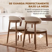 HOMCOM Juego de 2 Sillas de Comedor Tapizadas de Lino sin Brazos Respaldo Curvado Patas de Madera de Caucho Crema(m-7)