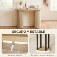 HOMCOM Mesa Consola con Patas Acanaladas Almacenamiento Oculto Patas de Columnas 103x35x80 cm Roble(m-7)