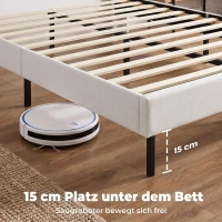 HOMCOM Bettgestell 140 x 200 cm mit verstellbarem Kopfteil, Polsterbett mit 12 Latten, Beige(m-7)