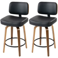 HOMCOM Bar Stools 360° Swivel Breakfast Bar Stools Padded PU Seat Footrest Set of 2 Black(m-15)