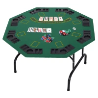 HOMCOM 8 Player Folding Games Poker Table with Chip Cup Holder Steel Base Felt Top Octagon Blackjack Green(m-2)