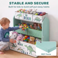 AIYAPLAY Toy Storage Organiser, 3-Tier Wooden Kids Toy Storage Rack with 6 Fabric Storage Bins for Bedroom, Kids Room, Green(m-7)