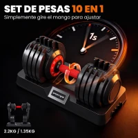SPORTNOW Juego de Mancuernas Ajustables 2x24 kg 10 Niveles de Peso Ajuste Rápido Bloqueo de Seguridad Bases para Casa Gimnasio(m-4)
