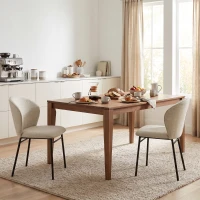 HOMCOM Set de 2 scaune de sufragerie șezut căptușit din material cu aspect de in picioare stabile din oțel design modern crem(m-5)