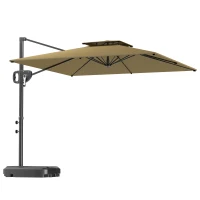 Outsunny Ombrellone a Braccio 2.5x2.5 m con Base Riempibile, Manovella e Testa Inclinabile, Cachi(m-1)