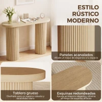 HOMCOM Mesa Consola con Patas Acanaladas Almacenamiento Oculto Patas de Columnas 103x35x80 cm Roble(m-5)