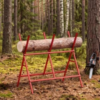 HOMCOM Cavalete Dobrável para Cortar Madeira Altura e Largura Ajustáveis Estrutura em A até 150 kg Vermelho(m-9)