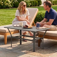 Outsunny Balkontafel Metaal met Lamellenontwerp Weerbestendig, Koffietafel, Tuintafel 91,5 x 55 x 45 cm Donkergrijs(m-8)