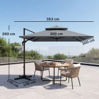Outsunny 3 x 3(m) Cantilever Parasol with Aluminium Frame, Crank and Tilt, 360-Degree Rotation, Double Top Garden Umbrella with Cover (Only Cross Base), Light Grey(m-3)