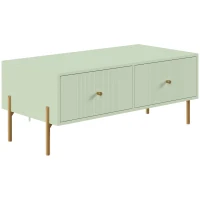 HOMCOM Modern Coffee Table, Living Room Table with Storage, 2 Drawers and Metal legs for Bedroom, Light Green(m-1)