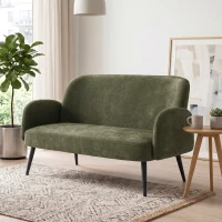 HOMCOM 132cm 2 Seater Sofa, Velvet Comfy Small Sofa Couch with Wide Seat, Thick Padding, Tapered Metal Legs, Green(m-14)